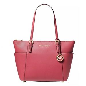NWT, Michael Kors Jet Set Top Zip Tote Berry Leather